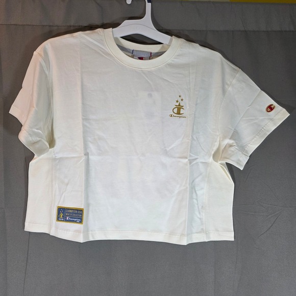 Champion Tops - Champion Gold Medal Cropped Tee Unbleached Cotton USA Star Graphic Small NEW